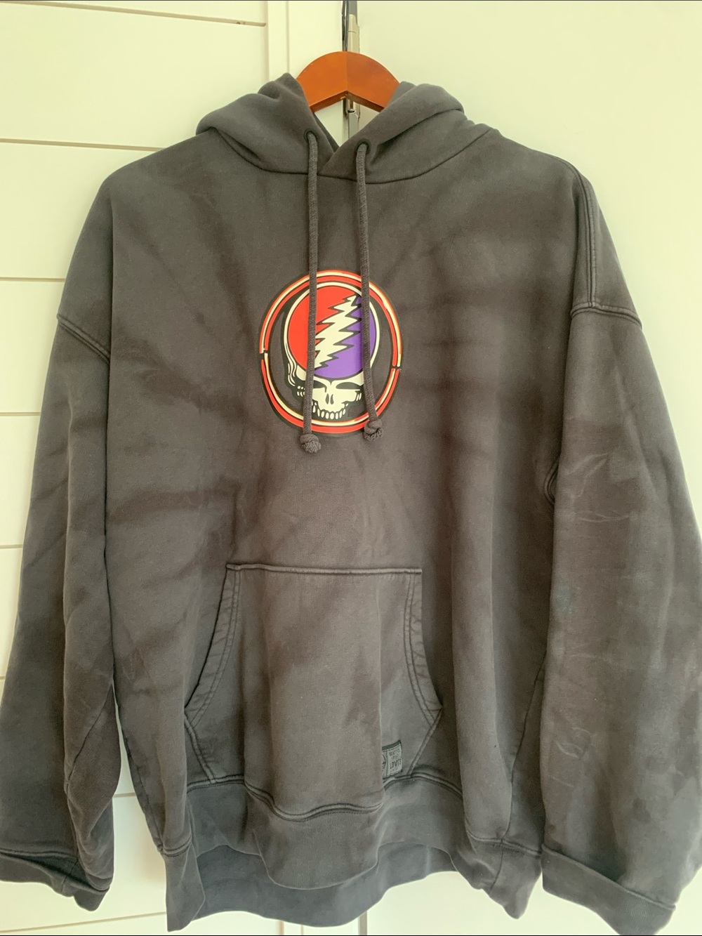 Grateful Dead Charcoal Hoodie with Multicolor Lightning Skull Patch